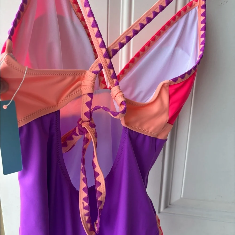 Women's Pink & Purple V-Neck One-Piece Swimsuit